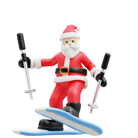 Weihnachtsmann beim Skifahren  3D Illustration