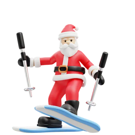 Weihnachtsmann beim Skifahren  3D Illustration