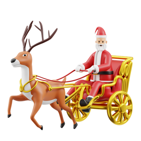 Weihnachtsmann reitet einen Schlitten mit Rentieren  3D Illustration