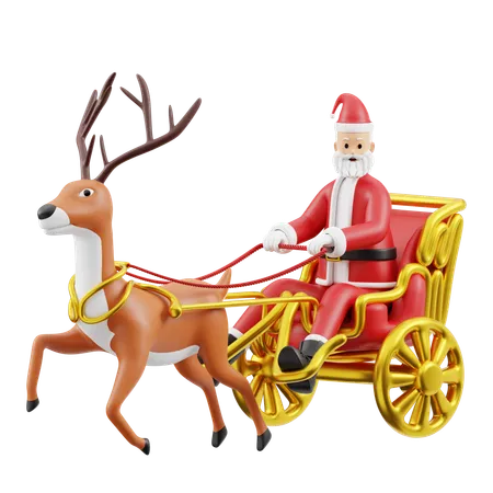 Weihnachtsmann reitet einen Schlitten mit Rentieren  3D Illustration