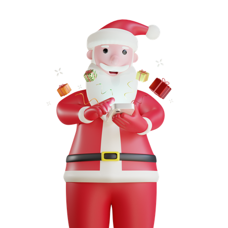 Weihnachtsmann verschickt Geschenke per Smartphone  3D Illustration