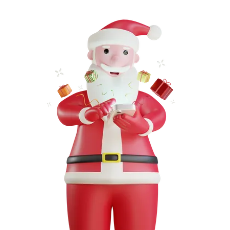 Weihnachtsmann verschickt Geschenke per Smartphone  3D Illustration