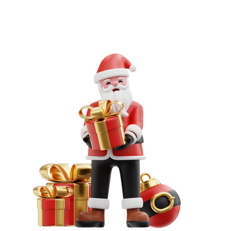 Weihnachtsmann gibt Geschenk  3D Illustration