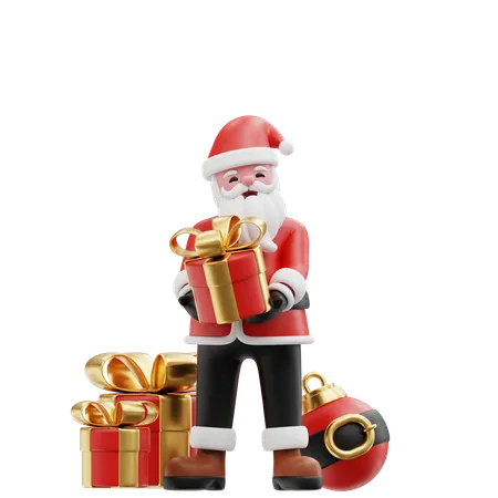 Weihnachtsmann gibt Geschenk  3D Illustration