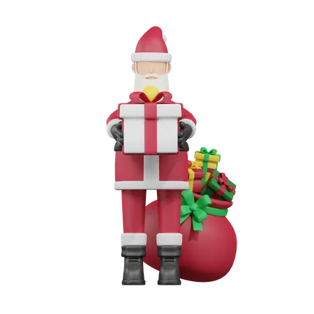 Der Weihnachtsmann gibt Geschenke  3D Illustration