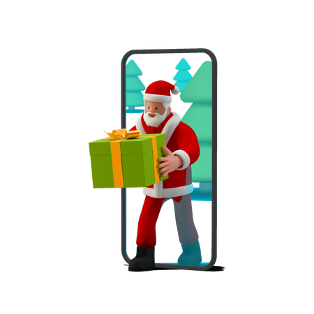 Der Weihnachtsmann schenkt ein Online-Geschenk  3D Illustration