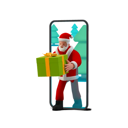 Der Weihnachtsmann schenkt ein Online-Geschenk  3D Illustration