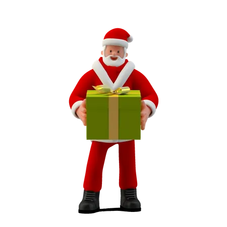 Weihnachtsmann mit Geschenkbox  3D Illustration