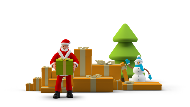 Weihnachtsmann hält Geschenkboxen für Weihnachten  3D Illustration