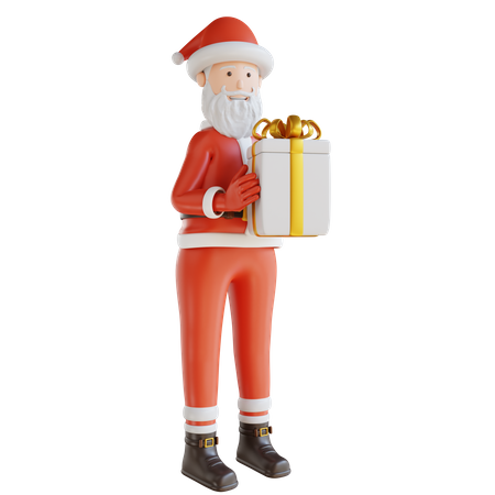 Weihnachtsmann der eine gif box hält  3D Illustration