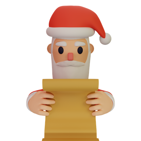 Weihnachtsmann hält Schriftrolle  3D Illustration