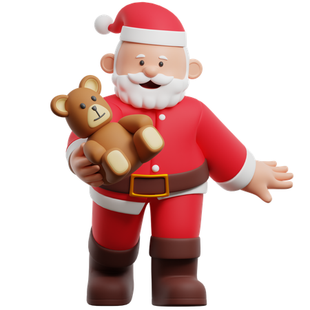 Weihnachtsmann hält Teddybär  3D Illustration