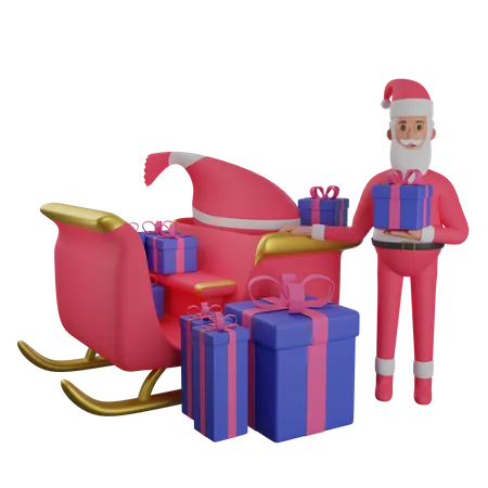 Weihnachtsmann im Schlitten  3D Illustration