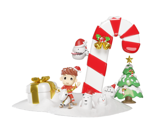 Weihnachtsmann-Kinder und Monster-Freunde  3D Illustration