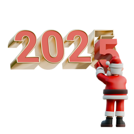 Weihnachtsmann klebt eine 5 auf 2025  3D Illustration