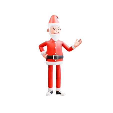 Der Weihnachtsmann lächelt und zeigt etwas mit seiner Hand  3D Illustration