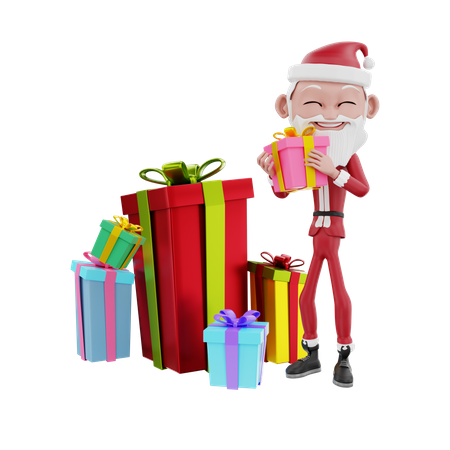 Weihnachtsmann gibt Weihnachtsgeschenk  3D Illustration