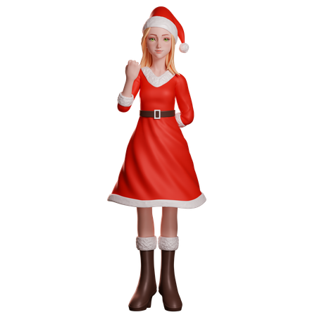 Weihnachtsmann-Mädchen zeigt Faust-Handbewegung  3D Illustration