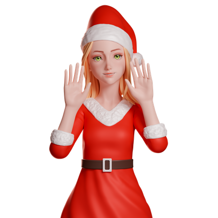 Weihnachtsmann-Mädchen zeigt Hände  3D Illustration