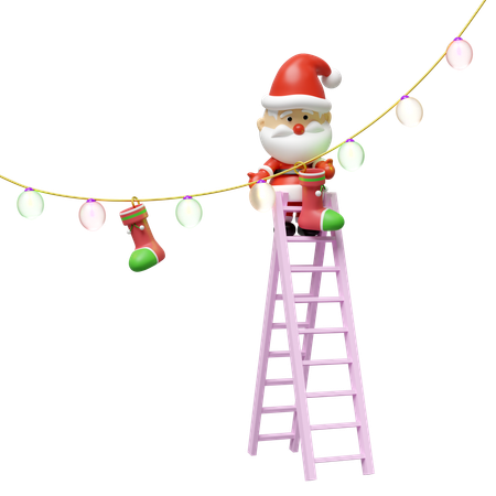 Weihnachtsmann mit Laternengirlanden geschmückt  3D Icon