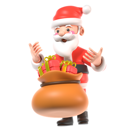 Weihnachtsmann mit Sack voller Geschenke  3D Icon