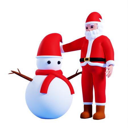 Weihnachtsmann mit Schneemann  3D Illustration