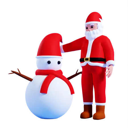 Weihnachtsmann mit Schneemann  3D Illustration