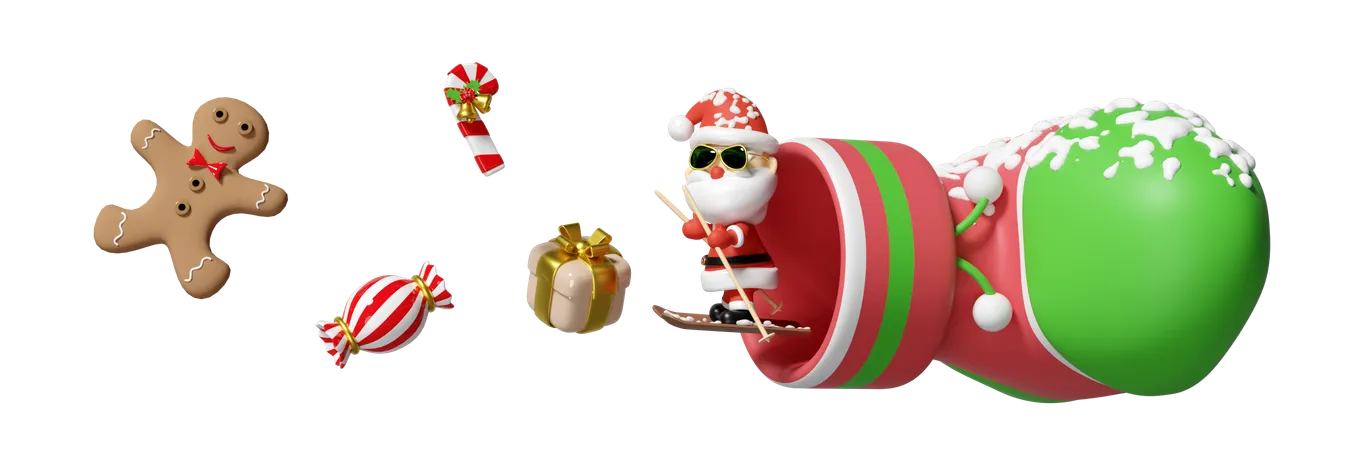 Weihnachtsmann mit Socken  3D Illustration