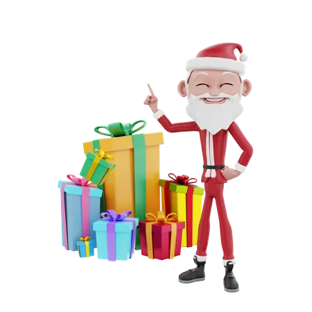 Weihnachtsmann mit Weihnachtsgeschenken  3D Illustration