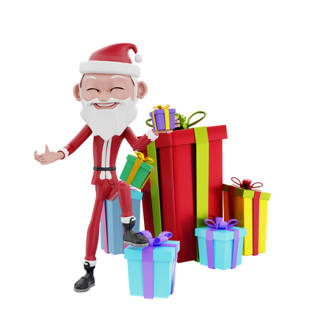 Weihnachtsmann mit Weihnachtsgeschenken  3D Illustration