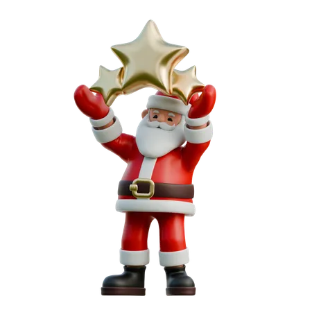 Weihnachtsmann mit Weihnachtsstern  3D Illustration