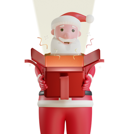 Weihnachtsmann öffnet Überraschungsbox  3D Illustration