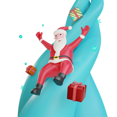 Weihnachtsmann rutscht mit Geschenken  3D Illustration