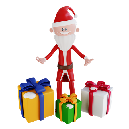 Der Weihnachtsmann sammelt Geschenkboxen  3D Illustration