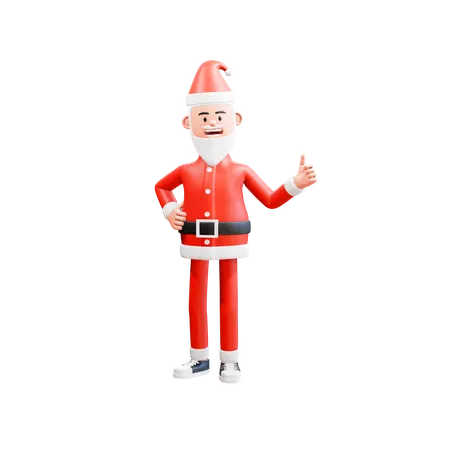 3 D Illustration Des Glucklichen Weihnachtsmanns Der Den Daumen Hochhalt Und Die Rechte Hand Auf Die Taille Legt Weihnachtskonzept 3D Illustration