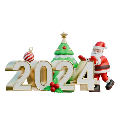 Der Weihnachtsmann schiebt das Jahr 2024 beiseite  3D Illustration