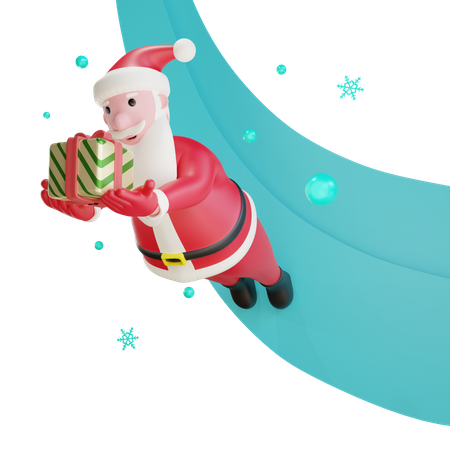Weihnachtsmann schwebt mit Geschenk  3D Illustration