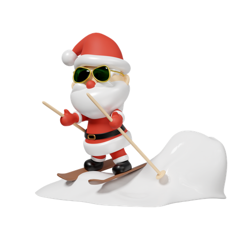 Weihnachtsmann Sonnenbrille Skifahren  3D Illustration