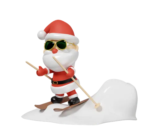 Weihnachtsmann Sonnenbrille Skifahren  3D Illustration