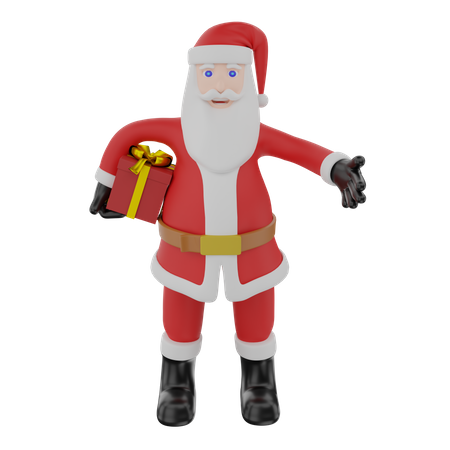 Weihnachtsmann stehend mit Weihnachtsgeschenk  3D Illustration