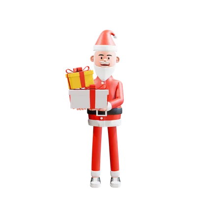 Weihnachtsmann trägt zwei Geschenke mit beiden Händen  3D Illustration