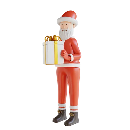 Weihnachtsmann und Geschenkbox  3D Illustration