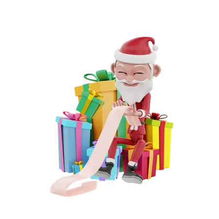 Weihnachtsmann zählt Geschenke  3D Illustration