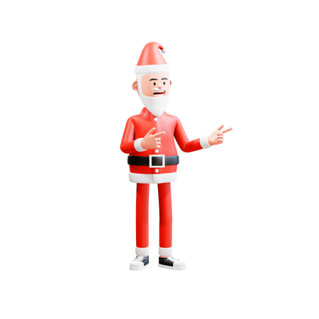 Der Weihnachtsmann zeigt mit einer Fingerpistole auf etwas  3D Illustration