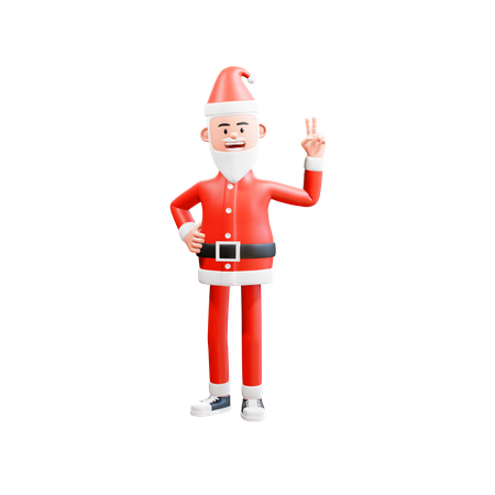 Weihnachtsmann mit Victory-Zeichen  3D Illustration