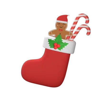 Weihnachten, rote Socke mit Mistelzweig  3D Illustration