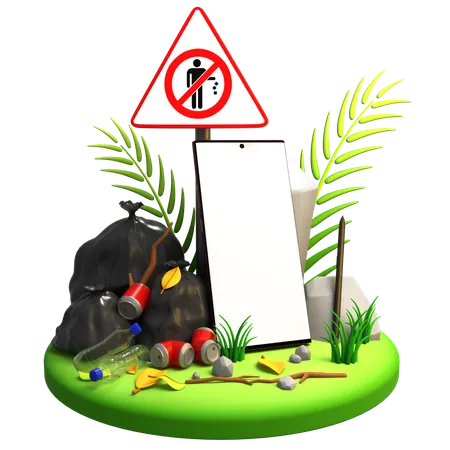 Mobiles Modell „Lass keinen Müll weg“  3D Illustration