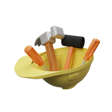 Werkzeug und Helm  3D Illustration