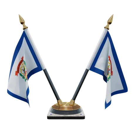 West Virginia Double Desk Flag Stand  3D Flag