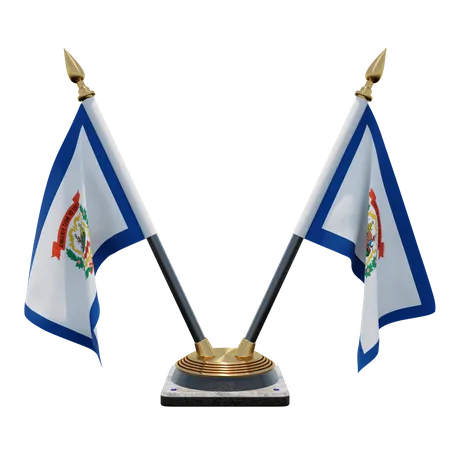 West Virginia Double (V) Desk Flag Stand  3D Icon